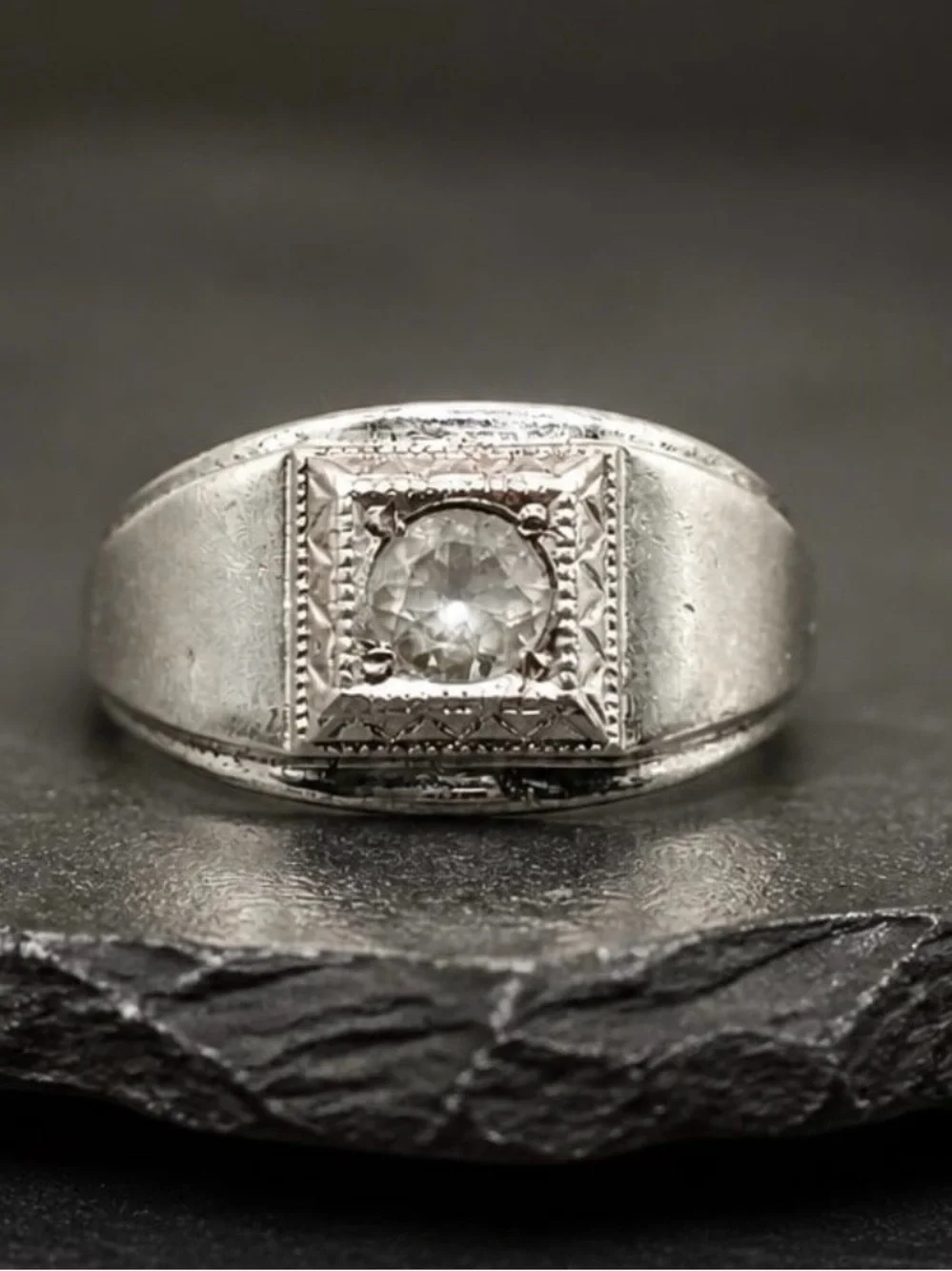Size 10.5 Vintage ESPO white topaz 925 Sterling Silver Ring